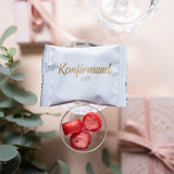 Confirmation bag white w. Gold print w. roses incl. Hard candy