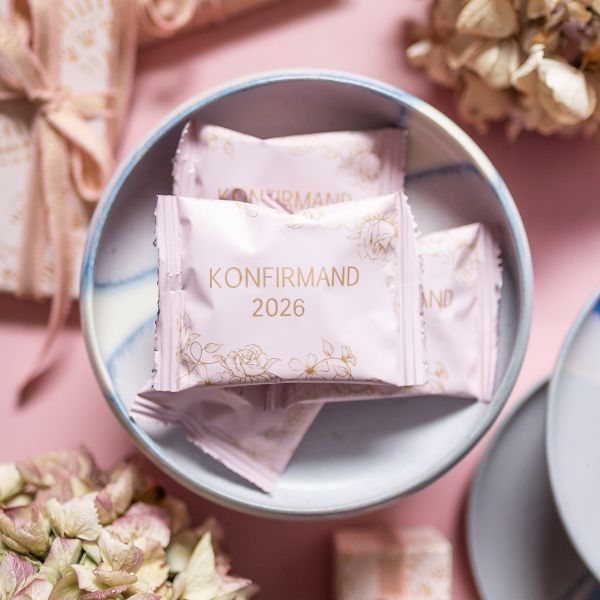 Konfirmationstüte rosa mit goldfarbenen Rosen bedruckt inkl. Harte Süßigkeiten