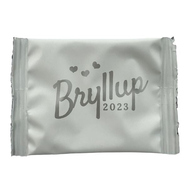 Bryllup hvid sølv hjertepose m. bolcher